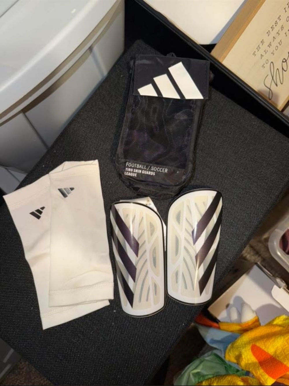 adidas White and Black Soccer Shin Guards with Sleeves